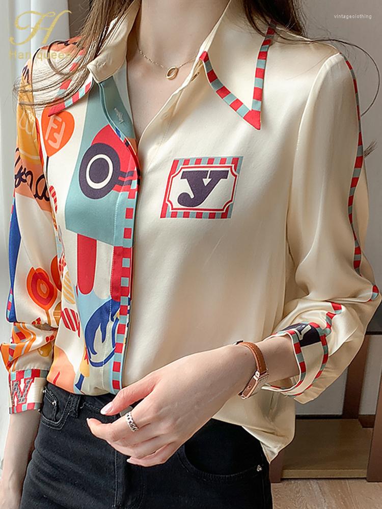 

Women' Blouses H Han Queen  Elegant Long Sleeve Autumn Blusas Office Printing Vintage Tops Chiffon Blouse Women Loose Casual Shirts, Photo