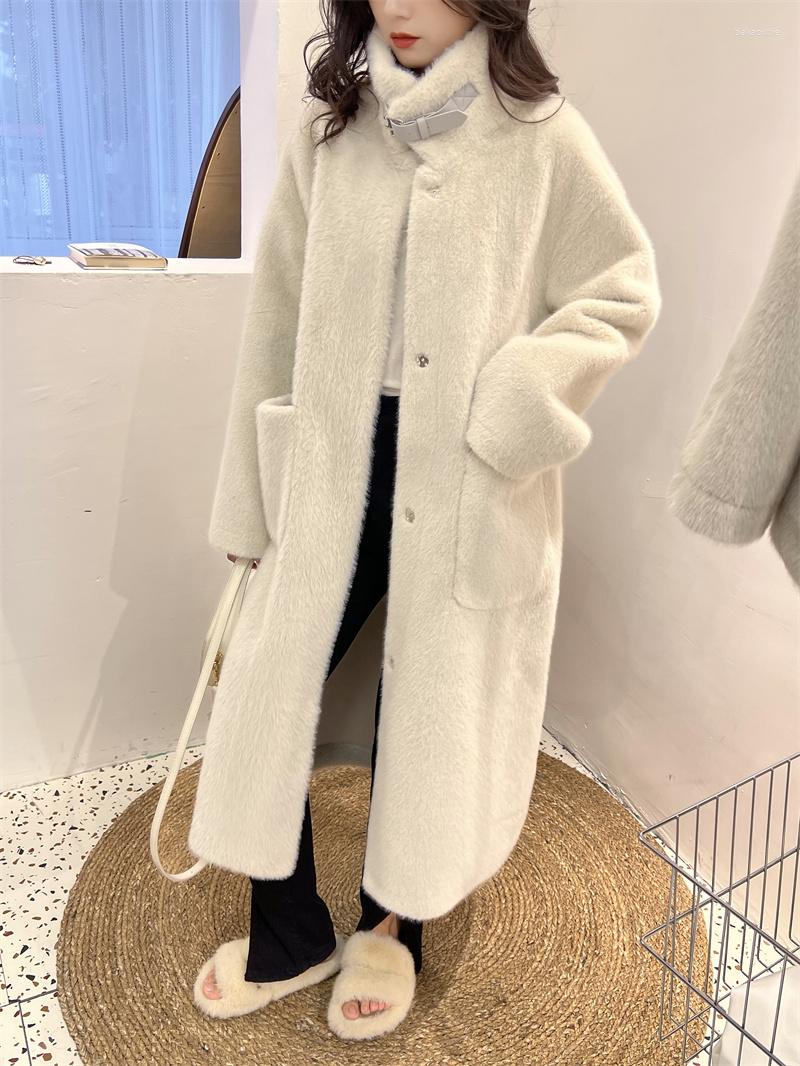 

Women' Fur Women' Winter Coat Long Loose Warm Stand-up Collar Mink Velvet Faux Jacket Women Veste Femme Clothes 2022 Fashion Coats, Cream white