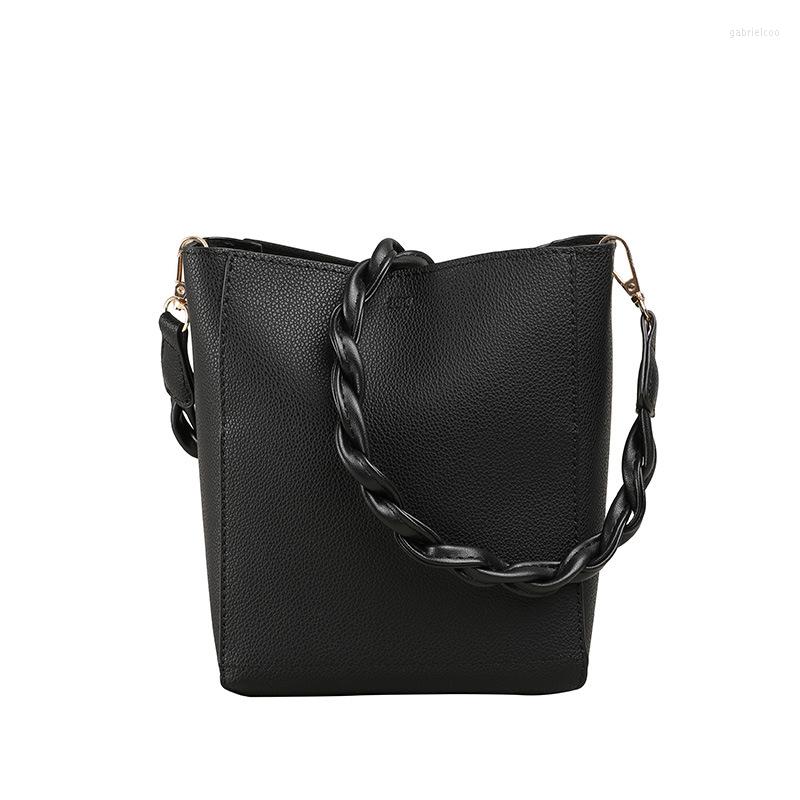 

Evening Bags Ansloth Retro Bucket Bag Casual Fashion Pu Leather Trend Shoulder Luxury Lady Messenger Small Female HPS1103, Black
