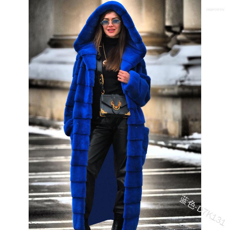 

Women's Leather 2022 Off Casual Faux Fur Jacket Ladies Hoodie Furry Thick And Long Slim Winter Coat CasacoFeminino, Leather powder