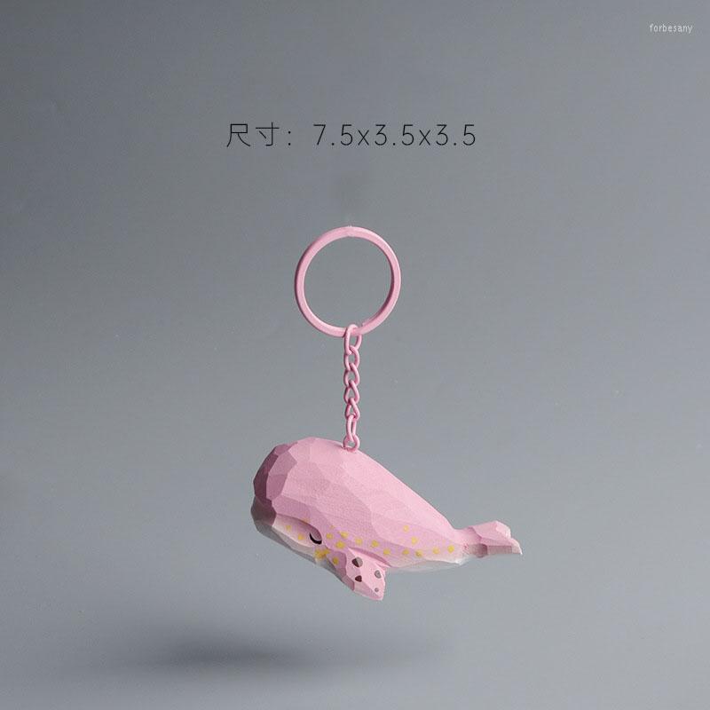 

Keychains Handmade Pink Whale Keychain Wooden Carved Key Ring Backpack Pendant Animal Wood Carving Ornaments Mobile Phone Charm Gift