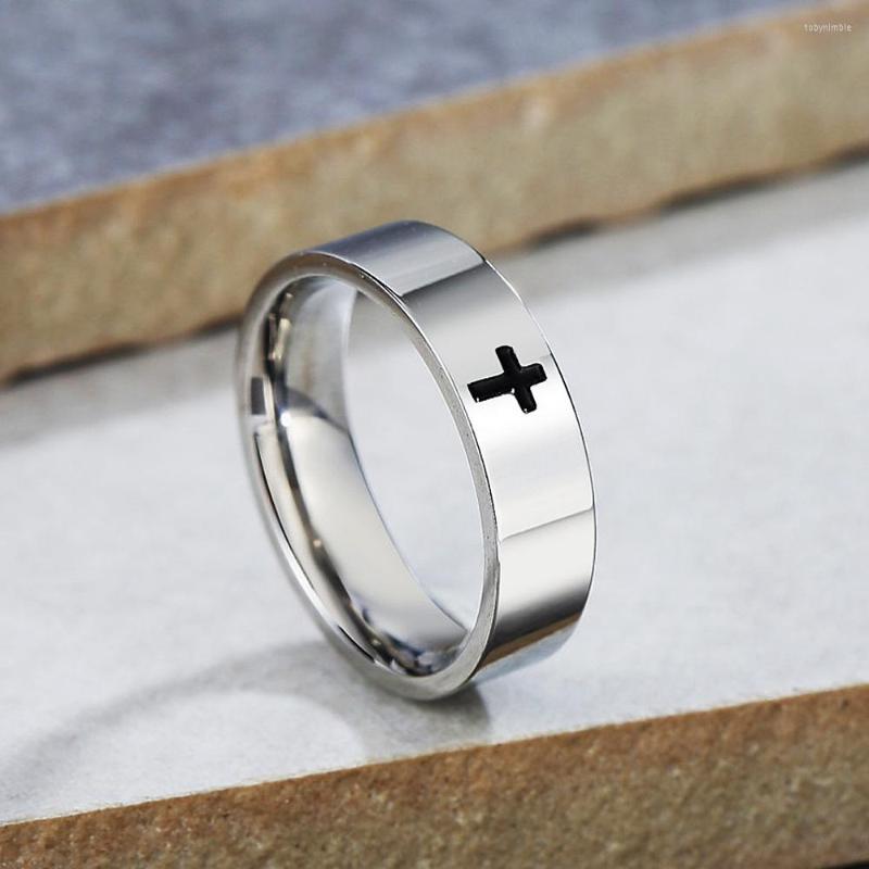 

Cluster Rings Korean Version Simple Steel Color Stainless Cross Ring Men Women Punk Couple Fashion Jewelry Gift For Friend