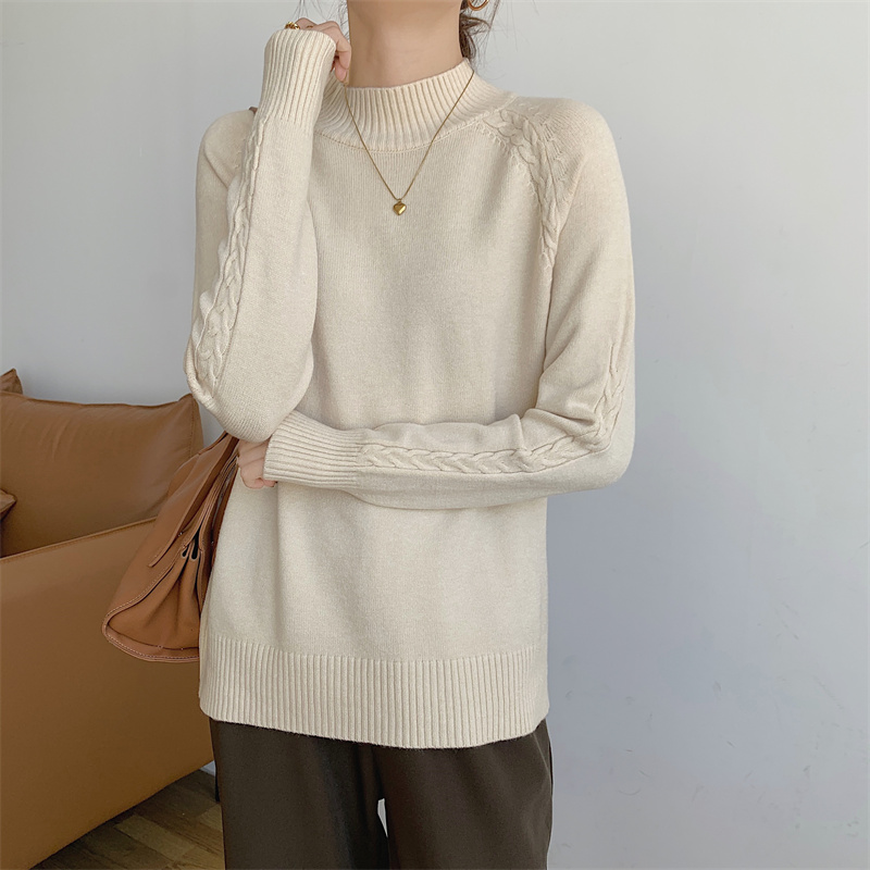 

fashion women's sweater simple half-turtleneck pullover apparel knit wear versatile and versatile solid color underwear top, Black