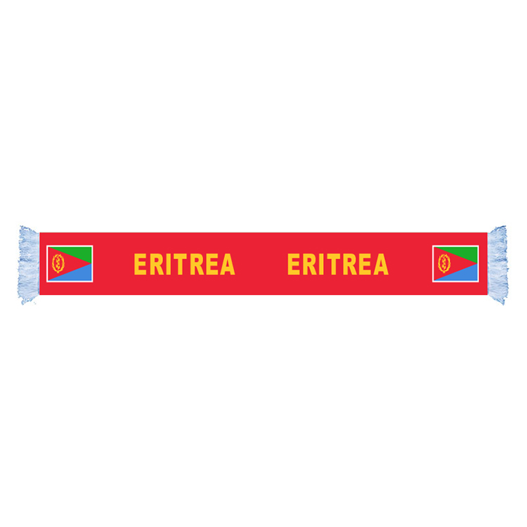 

Eritrea Flag Scarf Factory Supply Quality Polyester World Country Satin Scarf Nation Football Games Fans Scarfs With White Color Tassel
