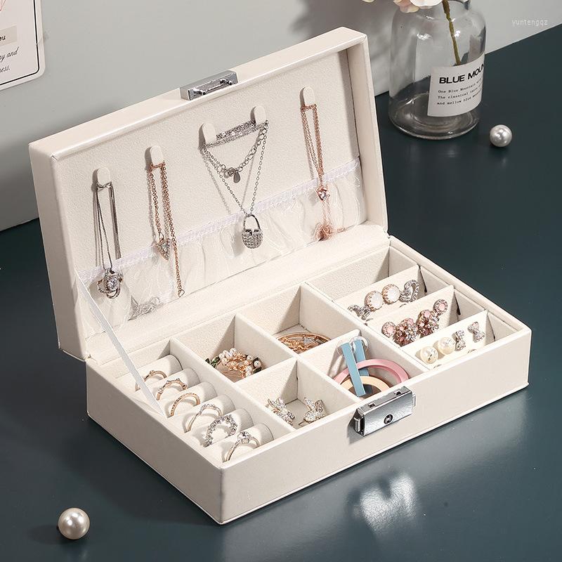 

Jewelry Pouches Casegrace Organizer For Women PU Leather Display Box Packaging With Lock Earrings Bracelets Necklaces Rings
