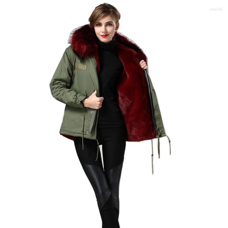 

Women' Fur Wine Red Warm Winter Elegant Collar Coat Slim Lining Mrs Furs Parka Plus Size Womens, Picture shown