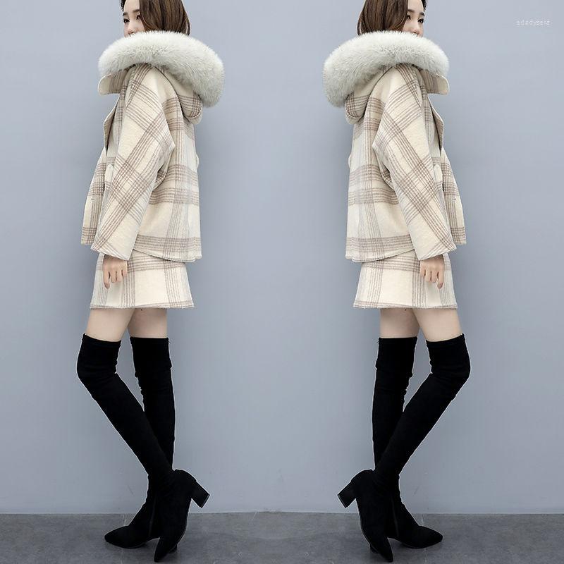 

Work Dresses Autumn/winter Women Sets Woolen Fabric Jackets And Mini Skirts Slim Fit Two Piece Koreasn Style College Students Clothing, Black sets