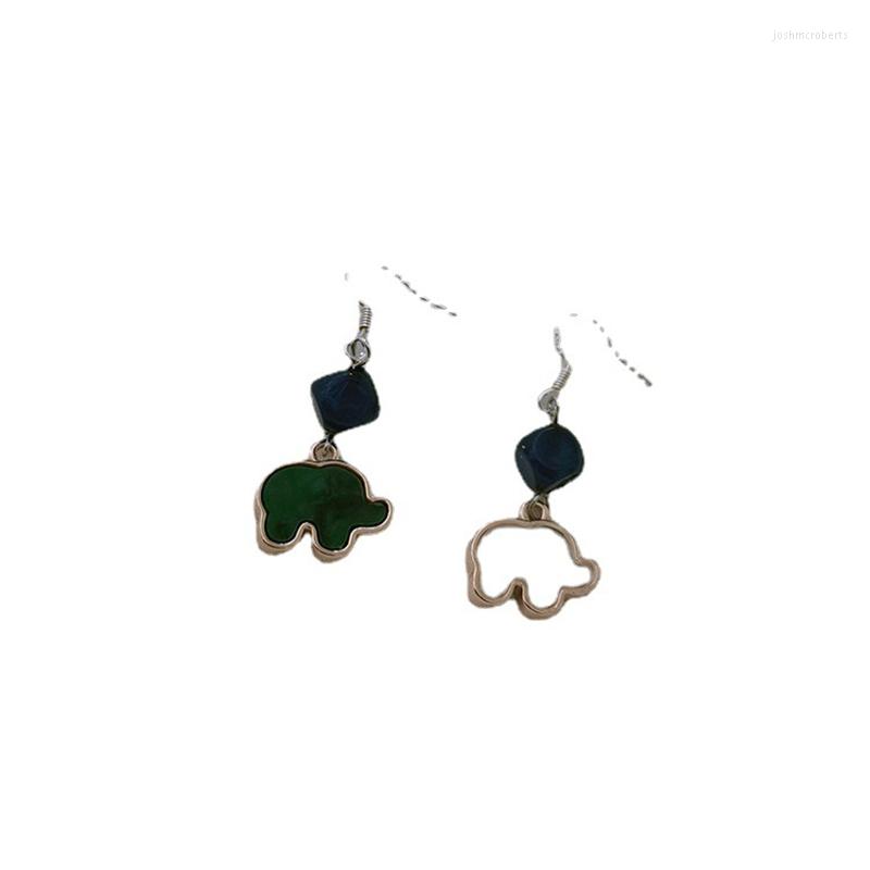 

Dangle Earrings 2022 Retro Fashion Cute Elephant Shell Ear Hook Artificial Gem Asymmetric Long Girl DX006