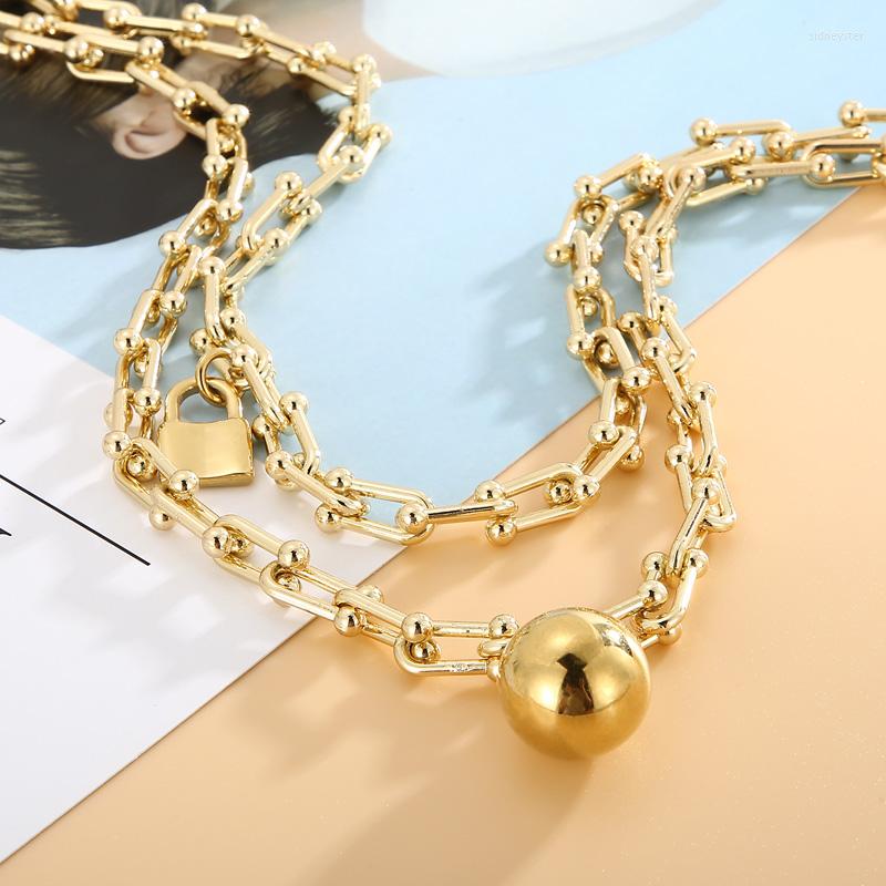 

Choker Fashion Gold Color Alloy Chain Necklace For Women Men Ball Padlock Stainless Steel Collor Jewelry Gift