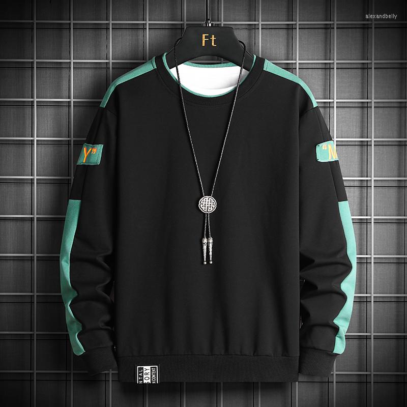 

Men's Hoodies Long Sleeve Harajuku Sweatshirts For Men Fashion 6 Color Tops Mens Casual O-Neck Patchwork Spring Sweatshirt Male Clothing, Black