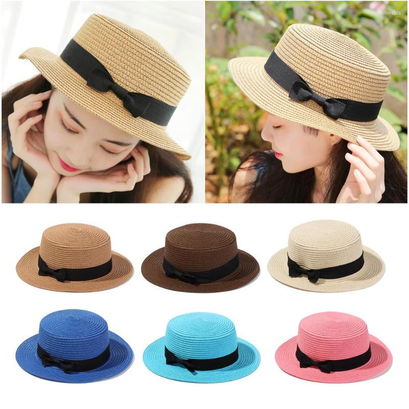

Wide Brim Hats Bowknot Beach Hat Casual Flat Straw Cap Breathable Sun Panama Visors For Women Girls, Beige