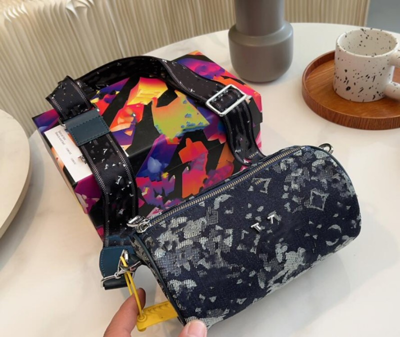 

PAPILLON BB bags handbags cylinder tote women designer Shoulder crossbody bag Luxurys Denim Letter printing messenger Bucket pillow handbag fashion wallet purse, Black