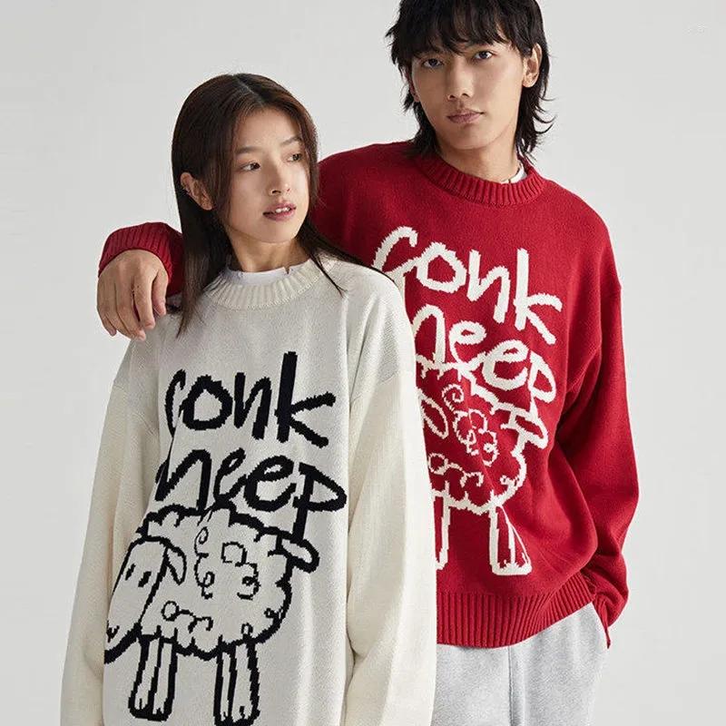 

Men's Sweaters Men Women Cute Cartoon Sheep Knitted Sweater Fall Winter Loose Jumper Couple Harajuku Retro Street Pullover Simple Black, Ivory