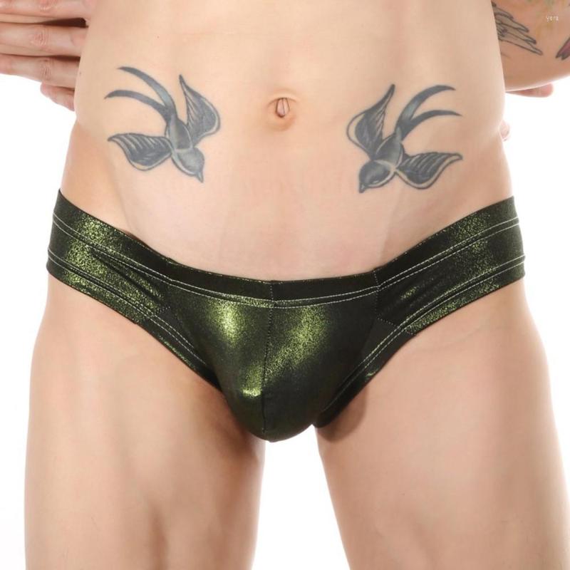 

Underpants Men Faux Leather Briefs Nightclub Shorts Pant Male Lingerie G-string Thong Underwear Sexy Low Rise Bikini Gays Sissy Panties, Green