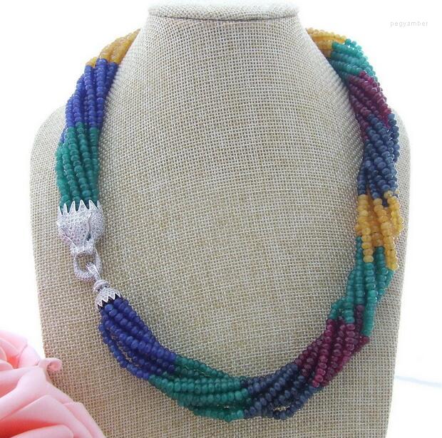 

Chains Charming 8row 4mm Multi Color Bead Necklace CZ Pendant