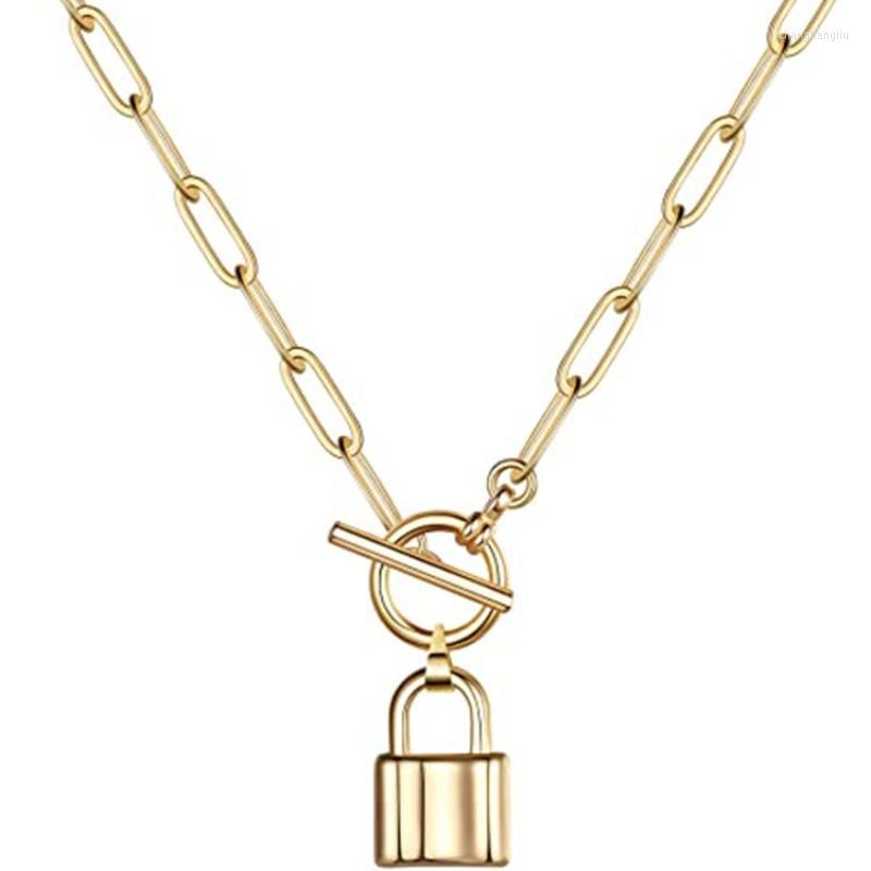

Pendant Necklaces 14K Gold Lock Vintage Necklace Gothic Personalized Back Chain Women's Party Fashion Accessories