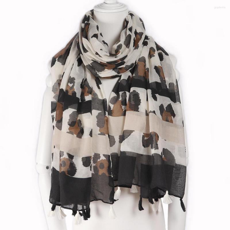 

Scarves Women Fashion Leopard Pattern Tassel Scarf Shawls Long Soft Viscose Stripe Wraps Headband Hijab 2022