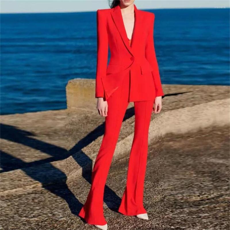 

Women's Two Piece Pants Pant Suits For Women Office Ladies 2 Pieces Long Sleeve Blazer Jacket With Full Length Flared Trousers Elegant, Blue