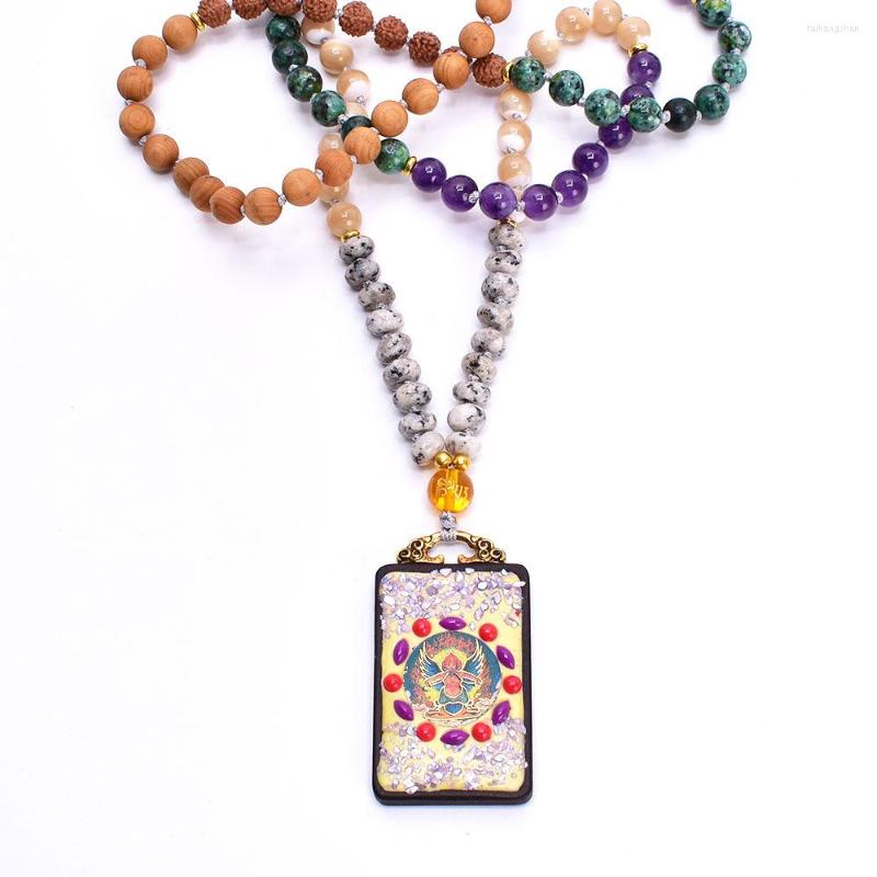 

Pendant Necklaces Handmade 8mm Natural Stone Beaded Knotted Japamala Long Necklace For Women 108 Mala Bead Yoga Meditation Zen Jewelry