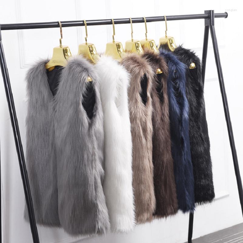 

Women' Fur MJ-123 Fashion Women Clothing Winter Long Imitation Vest Warm Furry Faux Jacket, White