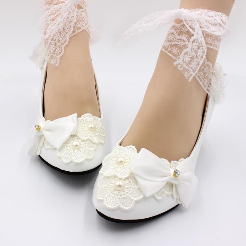 

Dress Shoes Bow Lace Bridal White Wedding Large Size Ladies BH42, 5cm