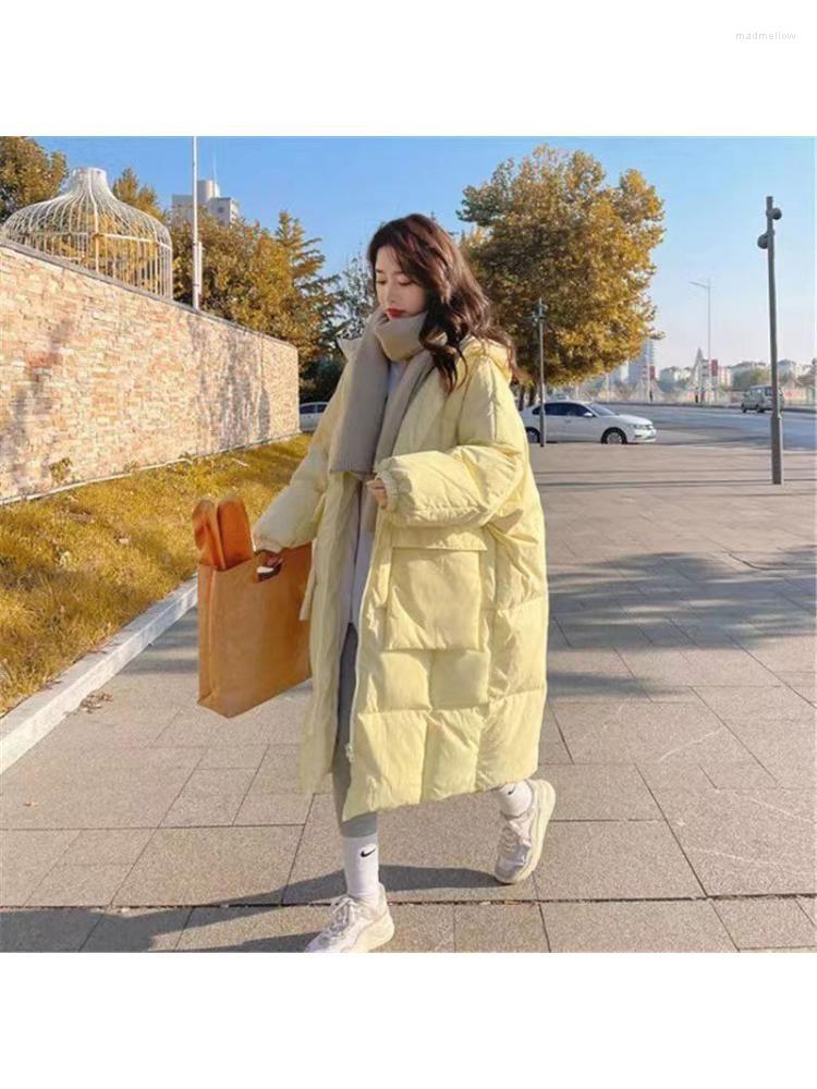 

Women' Trench Coats Milk Yellow Long Thick Sustans Parkas Jackets Women 2022 Winter Korean Style Loose Bread Black Warm