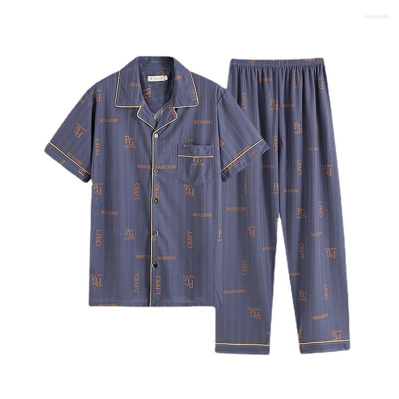 

Men's Sleepwear Men's Pajamas Summer Short Sleeve Pants Cardigan Loose Large Home Clothes Two-piece Suit, 8112 grey