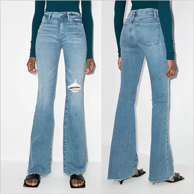 

Women's Jeans 2022 Early Autumn Temperament Long-legged Women's Trousers Light Blue All-match High-waisted Flared Denim
