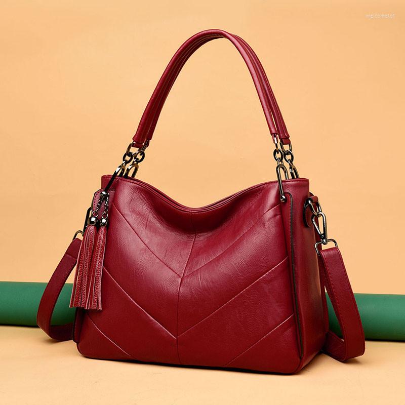 

Evening Bags HISUELY Genuine Leather Luxury Handbags Women Designer Fashion Tassel Shoulder Crossbody For Casual Ladies Tote, Black