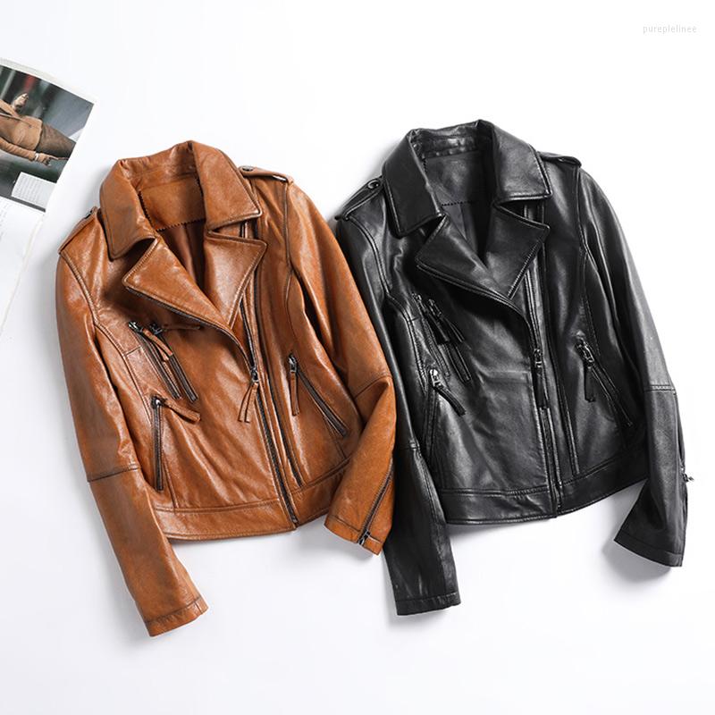 

Women's Leather Women Real Sheep Jackets Fashion Motorcycle Styles Coats Spring Bomber CL4015, Black