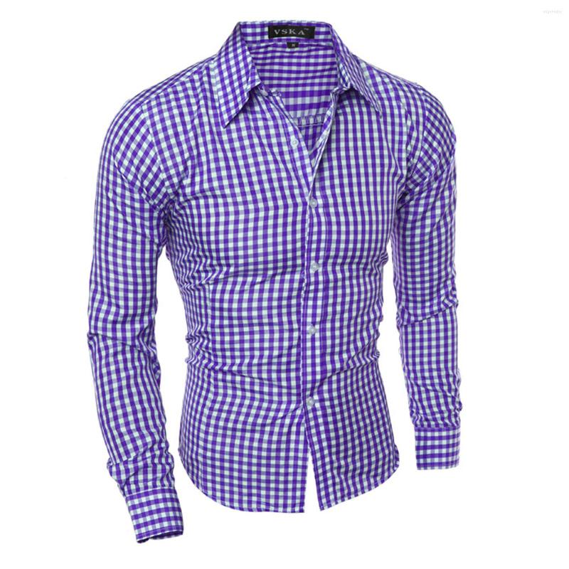 

Men's Dress Shirts SHUJIN Mens Plaid Slim Fit Checkered Shirt Cotton Casual Button Down Tops Fashion Work Business Brand Long Sleeve, Blue