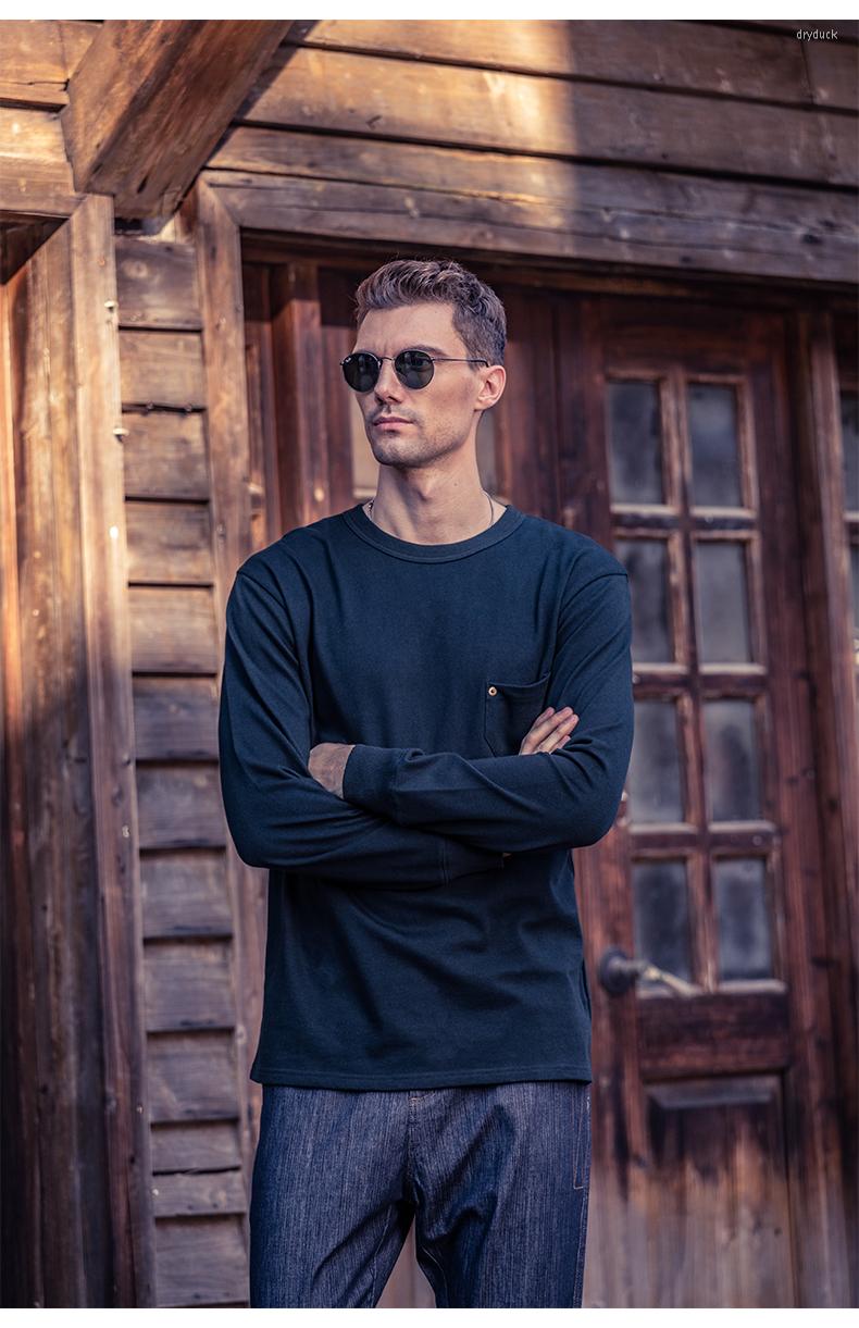 

Men's T Shirts 1413 Spring Heavy Washed Retro Men's Cotton Long Sleeve T-shirt Simple Pocket, Black