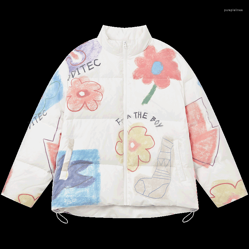 

Women' Trench Coats Fashion Design Women' Cotton Jacket Chic Hand Drawn Floral Print Thicked 2022 Autumn Winter Female Outfit Coat, As the photo