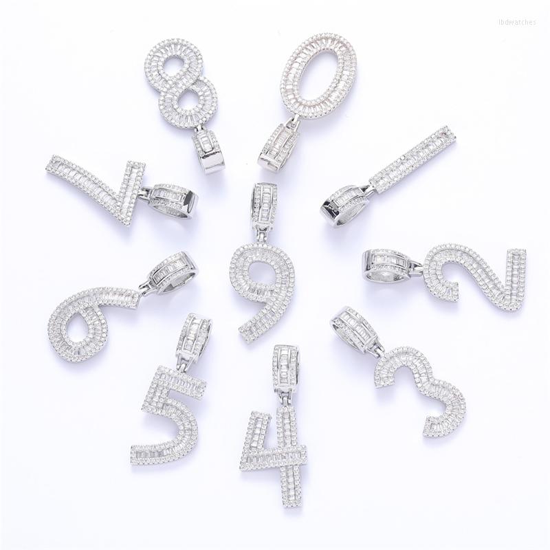 

Pendant Necklaces Hip Hop 0-9 Baguette Letters CZ Out Charm Copper & Rapper Cubic Zirconia For Men Women Jewelry