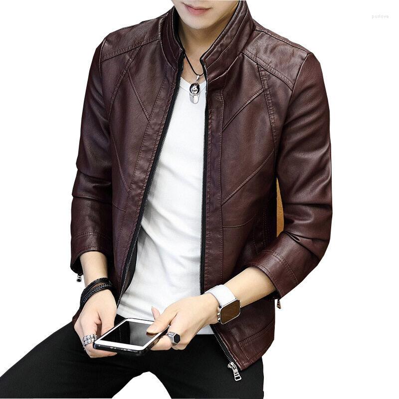 

Men's Jackets Men Faux Leather Jacket Motorcycle 4XL Men's Black Masculina Outwear Male PU Coats, Wine red