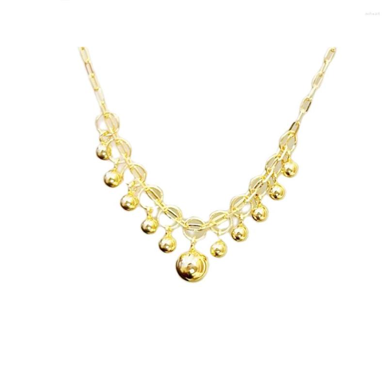

Chains MADALENA SARARA AU999 Yellow Gold Women Bead Necklace Lace French Style Romantic Luxury Jewelry