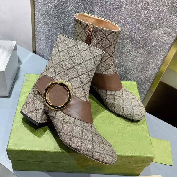 

Designer Women Boots Luxury Middle heel Martin boots Genuine Leather Metal buckle Platform Boot waterproof canvas shoes size 35-42 With box, 1#