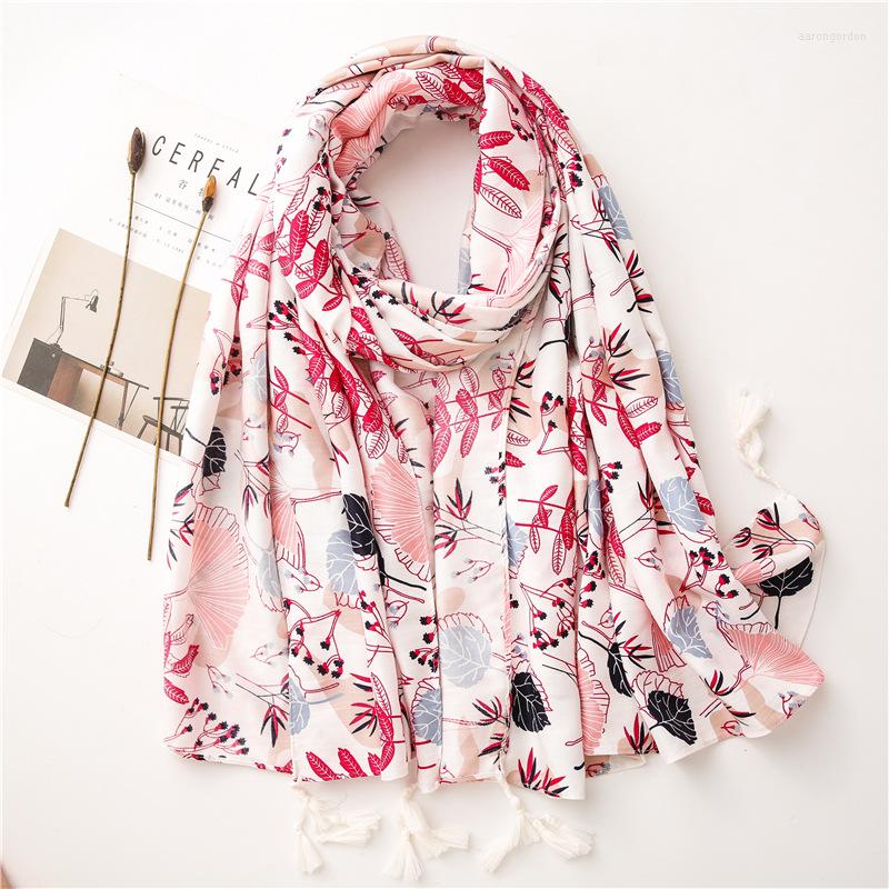 

Scarves Women Fashion Pink Luxury Floral Tassel Viscose Shawl Lady High Quality Print Wrap Pashmina Stole Bufandas Muslim Hijab Snood