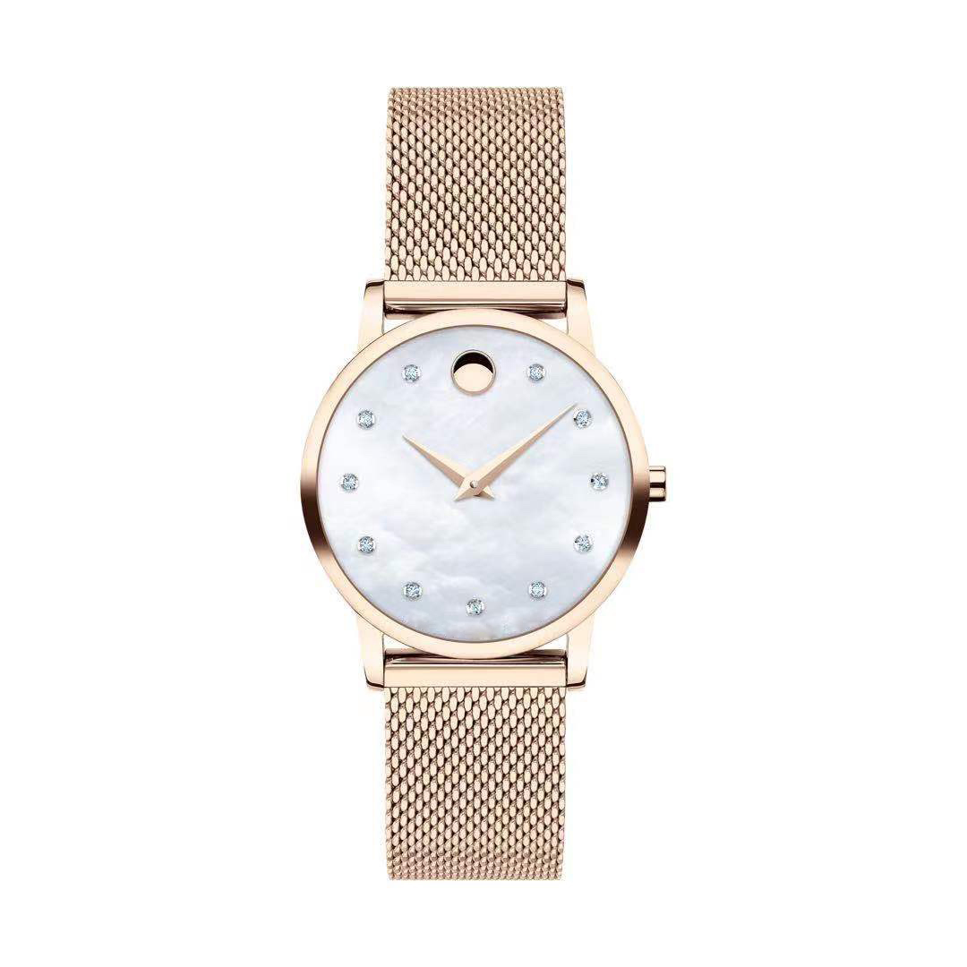 

Women's luxury designer watch sapphire glass Swiss quartz movement mother of pearl dial 316L stainless steel woven bracelet watches, Silver