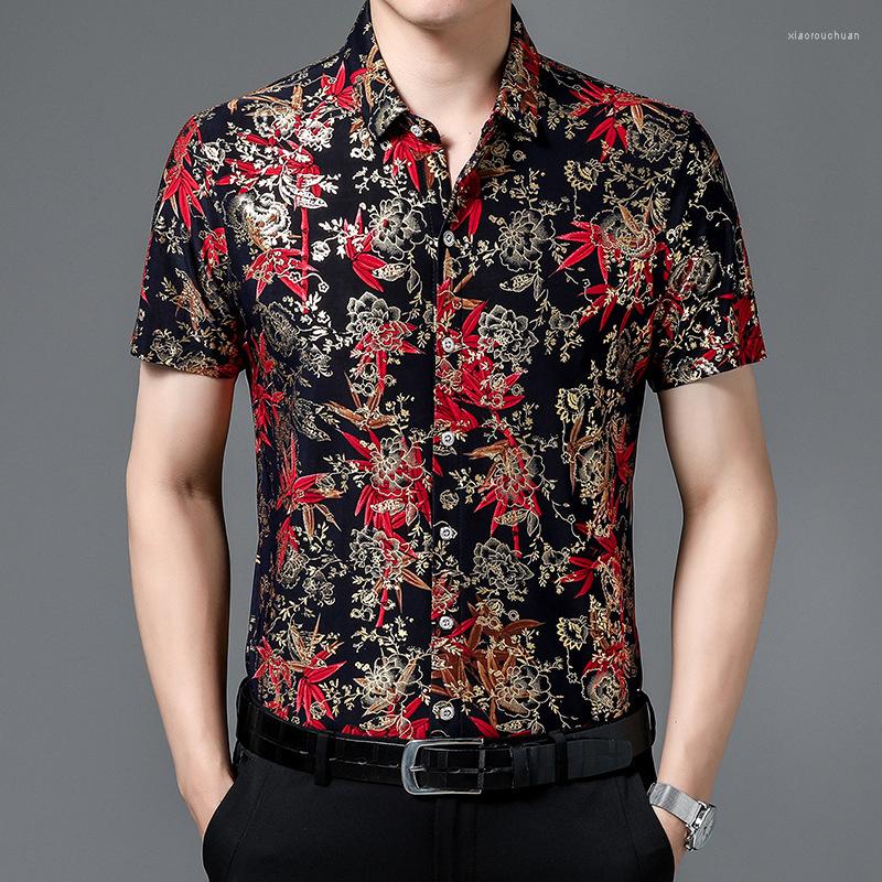 

Men's Casual Shirts Clothing Summer Mens Simple Stripes Ethnic Printing Beach Short Sleeve Blouse Loose Male Thin Top Hawaiian, Picture color 01