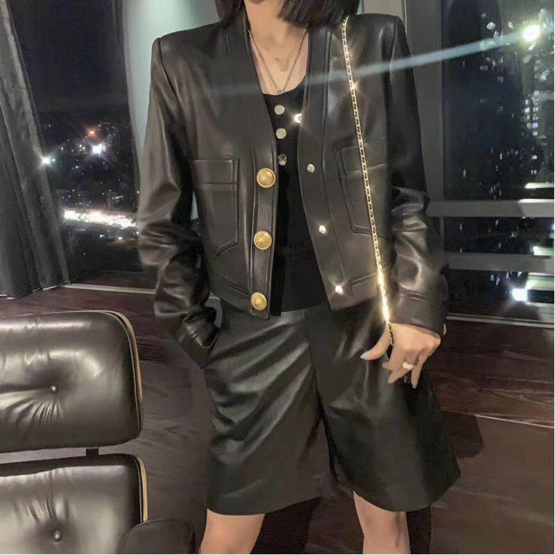 

Women' Leather Natural Women Coat Lambskin Jacket Long Sleeves Sheepskin H819, Black