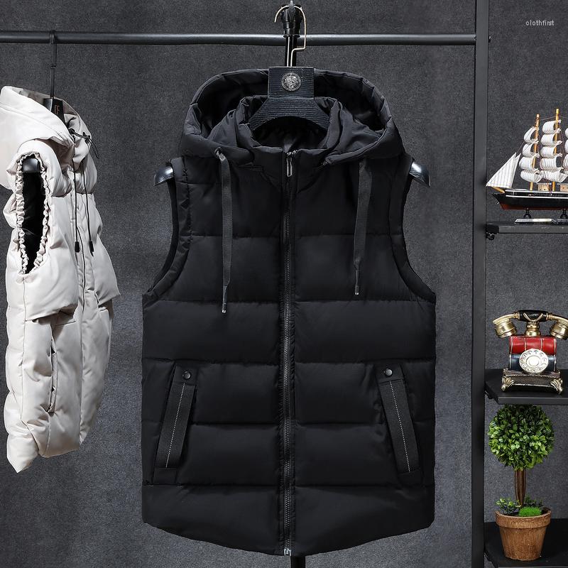 

Men's Vests Mens Winter Sleeveless Jacket Men Down Vest Men's Warm Thick Hooded Coats Male Cotton-Padded Work Waistcoat Gilet Homme 7XL, Black