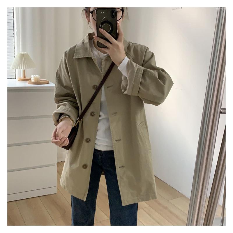 

Women's Trench Coats Women Windbreaker Medium Long Small 2022 Autumn Korean Version Loose Khaki Foreign Style And Temperament Coat Top, Beige