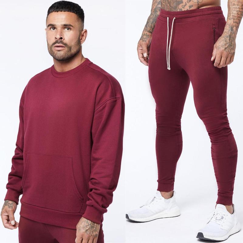 

Men's Tracksuits Casual Sportswear Suit Men Cotton Hoodies Pants Sets Solid Sweatshirts Sweatpants Clothing Male Gym Fitness Running, Black