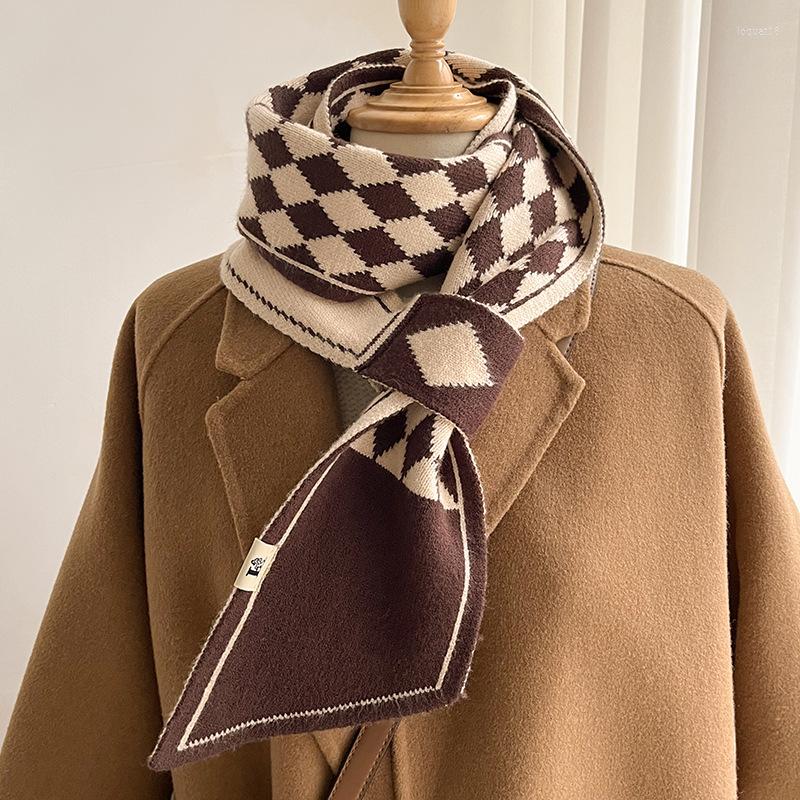 

Scarves Diamond Lattice Knitted Scarf Women Winter Long Skinny Small Female Neckerchief Cashmere