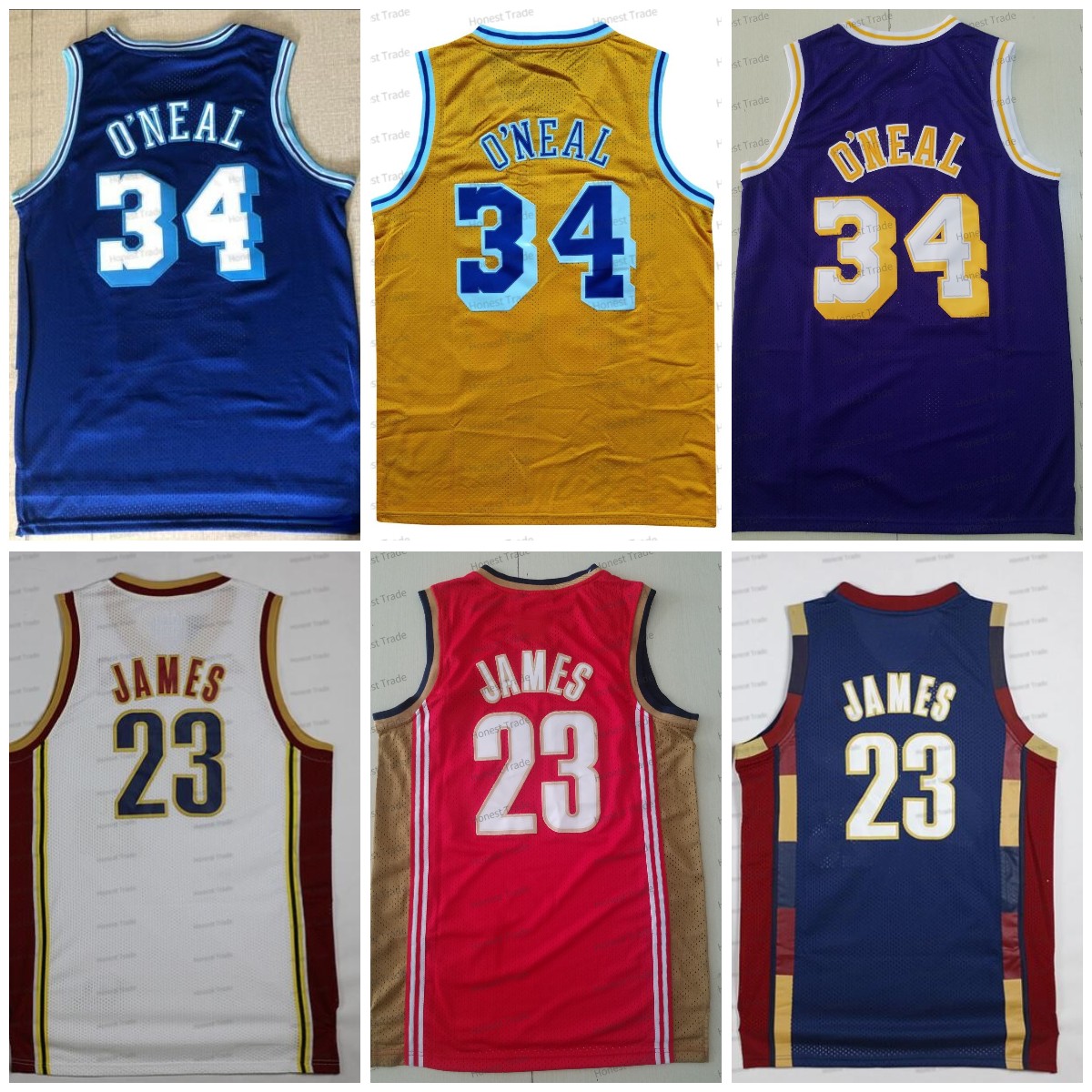 

James Throwback Basketball Jersey Vintage 34 Shaquille Yellow Neal Retro Shaq Mens Basketball Jerseys, Men jersey