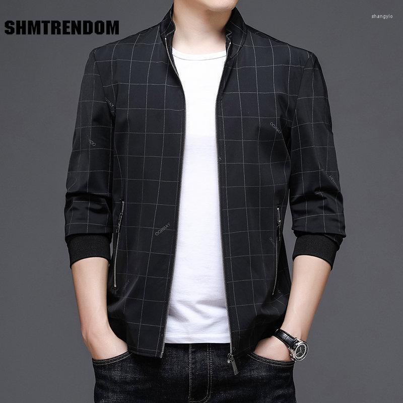 

Men's Jackets Top Quality Brand Casual Fashion Fall Autumn Stand Collar Men Clothing Jacket Plaid Windbreaker Japanese Windproof Coats, Black