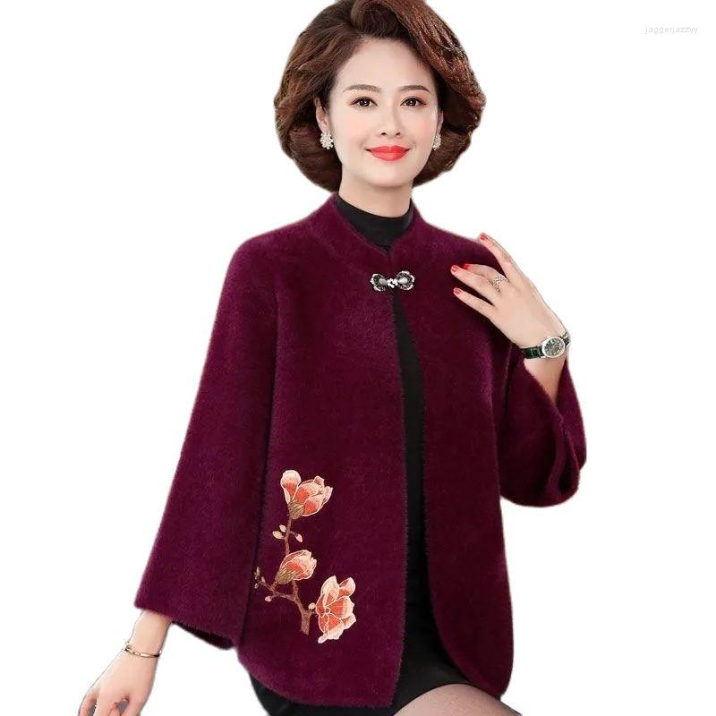 

Women's Wool 2022 Autumn Winter Middle-Aged Women's Outerwear Imitate Mink Velvet Coat Embroidery Short Ladies Jacket, Blue