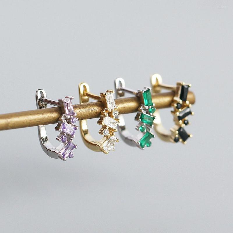 

Hoop Earrings Rectangular CZ Zirconia Boho Huggie U Shaped Sterling Silver F267