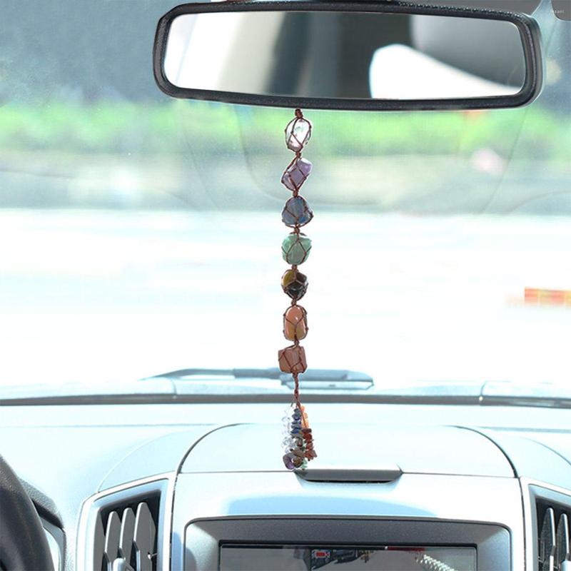 

Interior Decorations Car Crystal Hanging Ornament Natural Stone Lucky Healing Aura Rolling Gem Tassel Pendant Auto Decoration Accessories